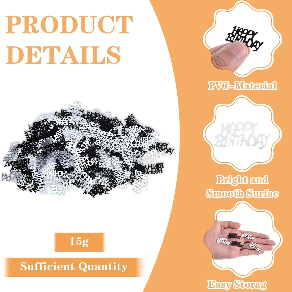 Black & Silver Happy Birthday Confetti – Gothic Table Decor for Adults - Image 3 of 4