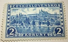 Ceskoslovensko 2 Koruny Praha Czech Prague Stamp 1926 Not Used + 3 Blue, 1 Red