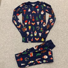Hanna Andersson Kids 10 Christmas Ornament Organic Cotton Pajama Set Navy 140cm
