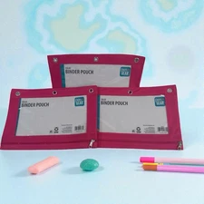 Lot of three pen + gear 3 hole Binder zipper Pouches Pink NEW