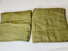 Garnet Hill 2 Relaxed Linen Khaki Green Quilted Bed Pillow Sham EURO  26"x 26"