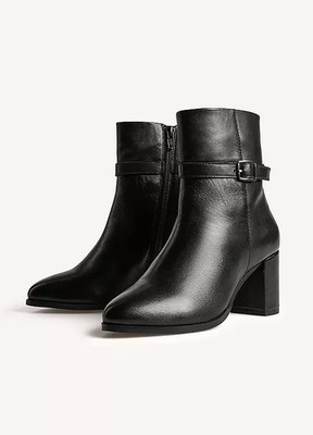 365 Von Freemans Schwarz Leder Blockabsatz Stiefeletten UK 6 (F953)
