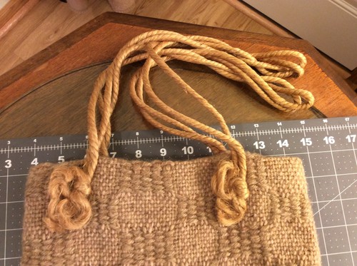 Vintage Arrowcraft Shop handgewebte Textil Beuteltasche Handtasche sandfarben hellbraun Gatlinburg - Bild 3 von 7