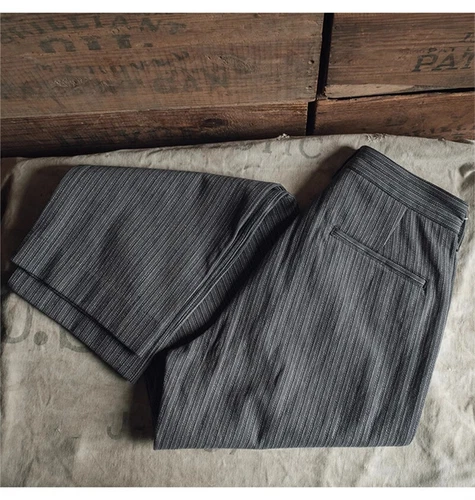Men's 1930's Black and Grey Stripes Pants Vintage Style Suit Trousers retro - Picture 9 of 18