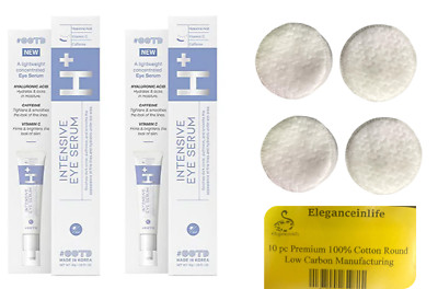 H+ Intensive Eye Serum Helps Dark Circles+Eleganceinlife 10pc Cotton Rounds 2PK