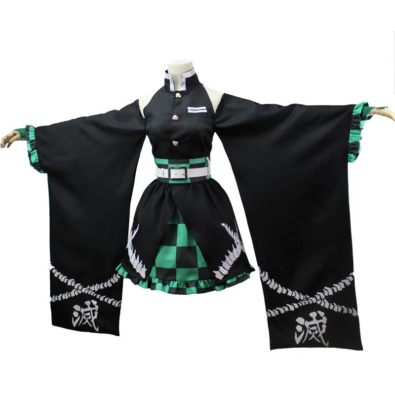 Vestido de criada asesino de demonios Disfraz de disfraces Halloween Fiesta Accesorios Verde Poliéster Foto 3 de 4