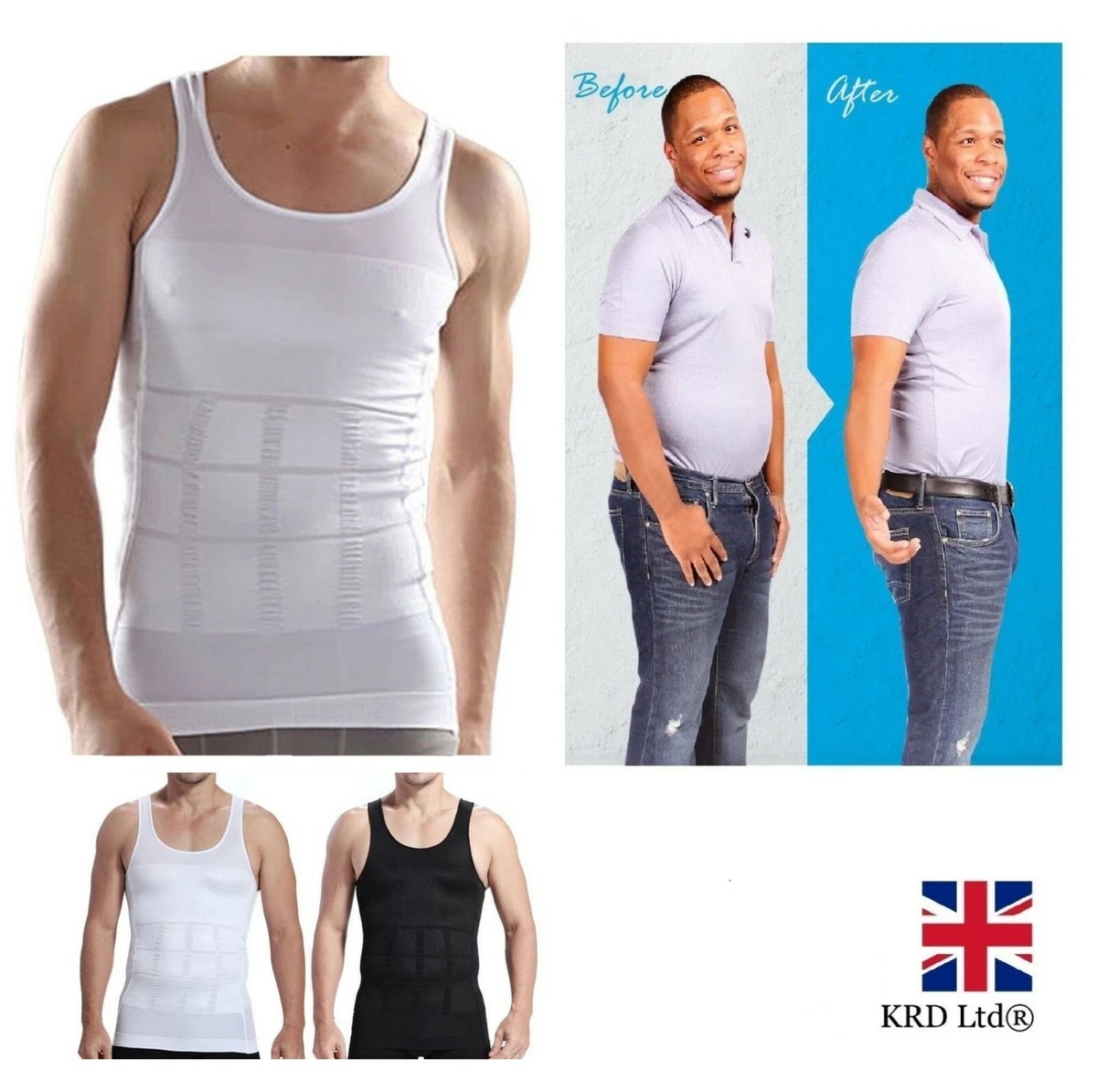 MEN SLIMMING VEST Body Shaper Slim Chest Belly Waist Boobs Compression  Shirt UK