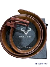 Mens Brown Belt Cut to Adjust Sz:28 - 36 Bulliant Genuine Leather Silver Buckle