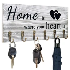 Key Holder Wall Mount Rustic Home Sign with Key Holder for Wall Decor Key Han...