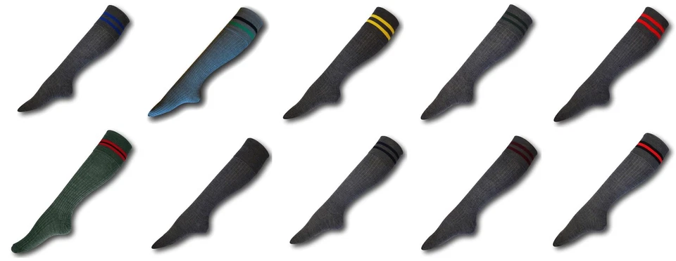 ALBERT PRENDERGAST School Uniform Knee Length Wool Knee Socks - Many Trim Colours - Adult Sizes