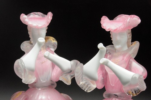 Murano Glass Carnival Dancing figurines-Pink & Gold Fleck (Signed) - Picture 6 of 13