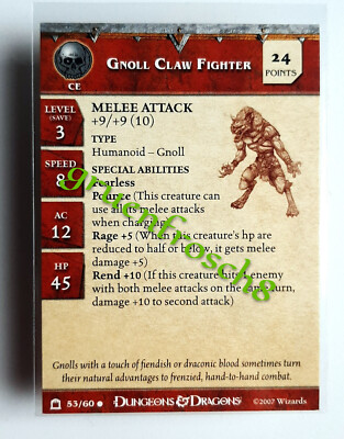  GNOLL CLAW FIGHTER  53 C  NIGHT BELOW  D&D MINIATURES GAMES CARD  WEREWOLF DDM