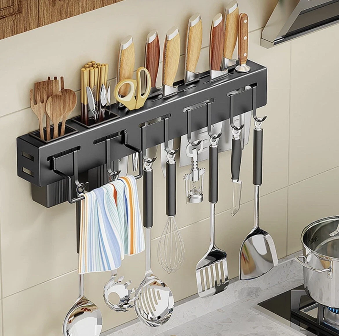 Stainless Steel Kitchen Utensil Set with Storage Rack 