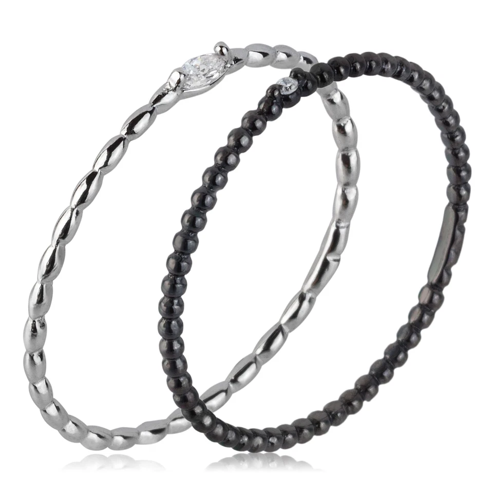 Doppio Anello MORELLATO 1930 Argento 925% Nero Pietra Bianca 3 Misure 12 14 16 - Immagine 3 di 4