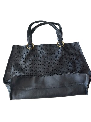 Anthropologie Beach Lightweight Tote Bag Navy Synthetic Leather Boho Travel 