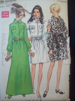 Vintage Butterick Pattern 5596 Shirtdress Evening-Day Length Cut Size 10 c 1970s