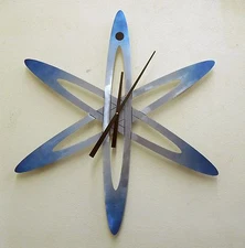 MODERN ART  BRUSHED ALUMINIUM CONTEMPORARY ATOM ASTRO WALL CLOCK  BY STONEYBROOK