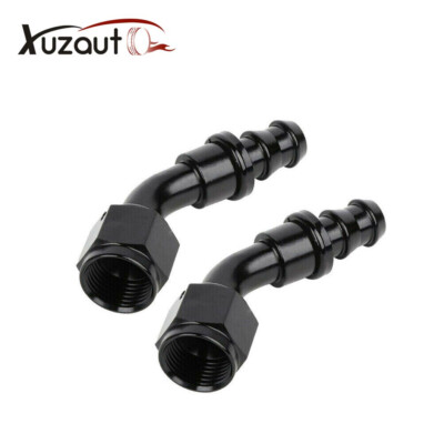 2PCS Universal 45 Degree Push Lock Hose End Fitting/Adaptor AN6 -6AN Black