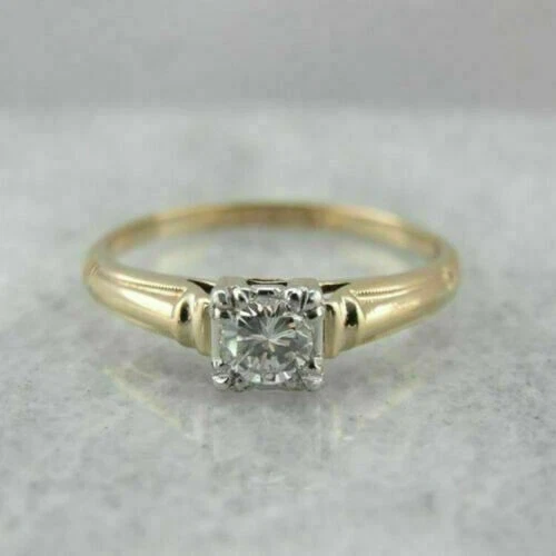 Art Deco Vintage Round Cut Lab Created Diamond 14K Gold Finish Engagement Ring