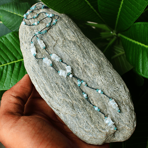 Handmade Natural Rainbow Moonstone Micro Macrame Beaded Reiki Gemstone Necklace - Picture 11 of 14