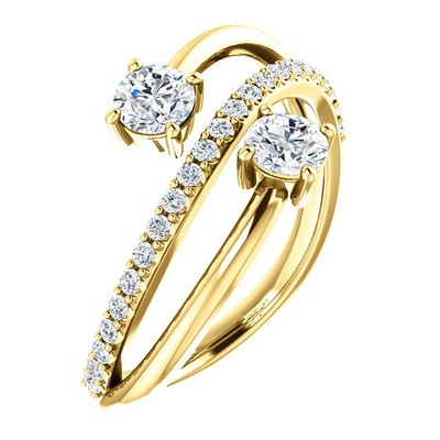 Charles & Colvard Moissanite  & 1/5 Diamant Zweistein Bypass Ring in 14K Gold