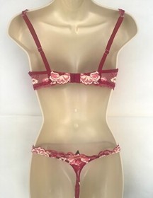 3 PC SET MALIZIA BY LA PERLA PINK CREAM LACE BRA, LACE BOY SHORTS & G STRING, 36