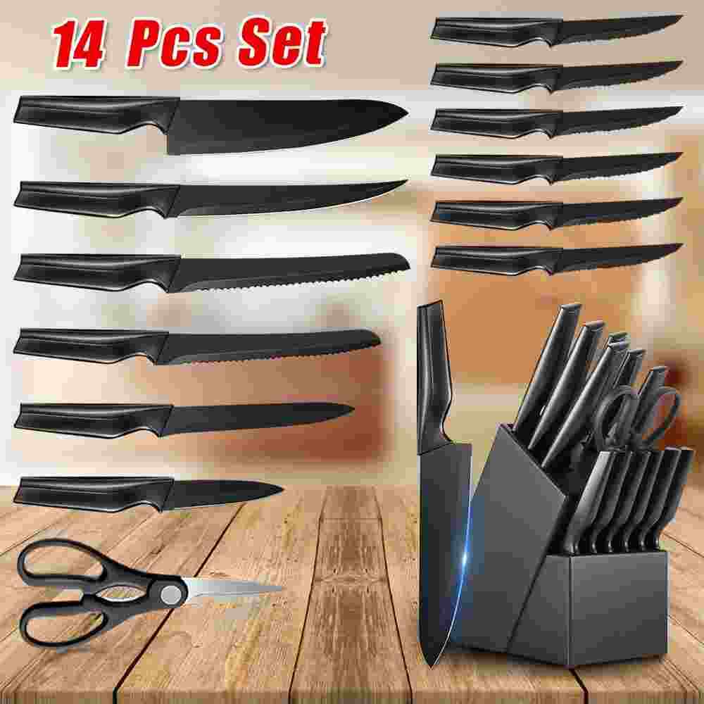Knife Set,14 Pcs Kitchen Knife Set with Built in Knife Sharpener Block Chopper-image