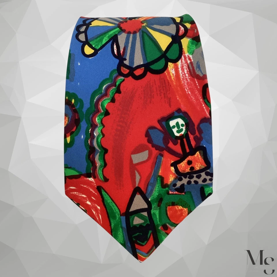 CHRISTIAN LACROIX Multicolor Art Print Silk Tie Made In Italy W: 3.9" EX COND - Image 3 of 4