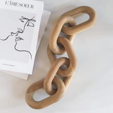 Natural Wood Chain Link Decor – 21" Light-Medium Decorative Object for Coffee...