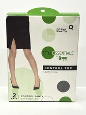 Leggs Style Essentials Control Top Pantyhose Day Sheer Toe Leg. Sz. Q Black 2 Pk