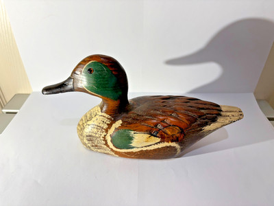 Vintage Green Teal Duck Decoy Solid Wood