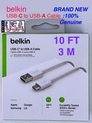   10 FT, Belkin, USB-C to USB-A, Cable, Samsung,Google,iphone,Apple iPad, 3M