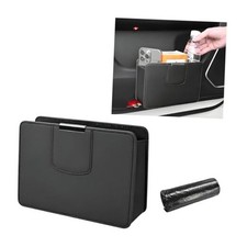 Car Trash Can Leather Magentic Vehicle Garbage Organizer With One Roll Black