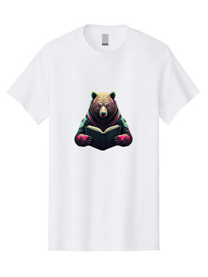Bear-Reading-Book-6 Mens Graphic Tee, 100% Cotton, Casual Summer Wear