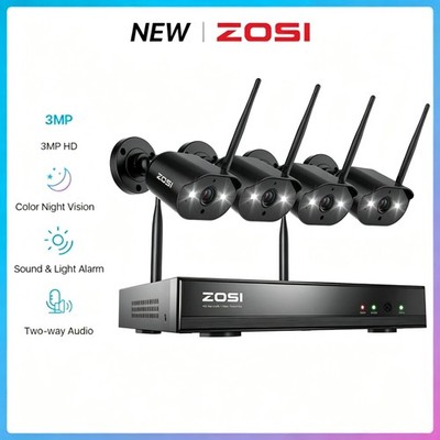 ZOSI 3MP Wireless Security Camera System Outdoor 2K WiFi Home Audio NVR No HDD
