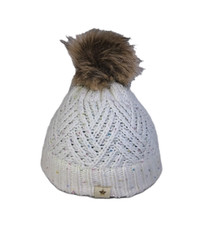 NWOT KOHL'S Beanie Soft Stretch Cable Knit Faux Fur Pom Pom Hat Size S/M Cozy