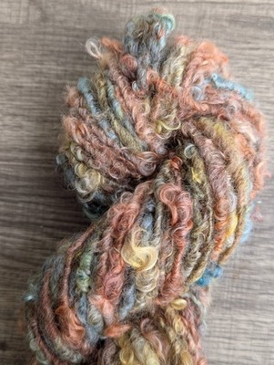 Hand spun Art Yarn lock spun autumn colors weaving knit crochet Nuno felt Saori
