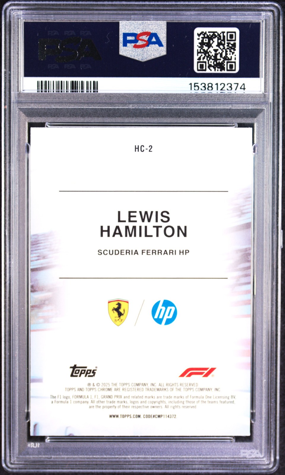 2025 TOPPS CHROME FORMULA 1 HELMET COLLECTION #HC-2 LEWIS HAMILTON PSA 10 view 2