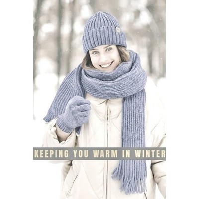 Winter Beanie Warm Hat Long Scarf Touchscreen Glove Set for Women dazeni Winter Striped Beanie Hat Scarf Gloves Set for Women  main image 4