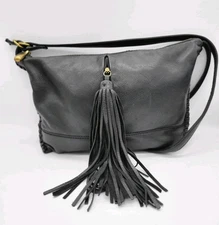 HOBO International The Original Black Leather Crossbody Bag Tassel Whipstich 