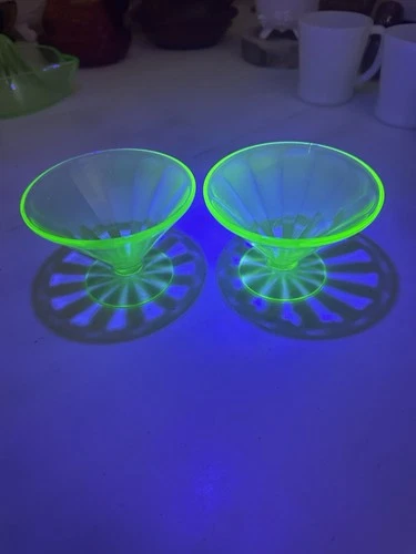 Vintage Federal Glass Uranium Glass 3” Low Sherbet Dessert Cups - SET OF 2