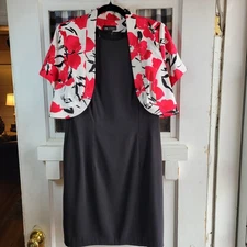 I.N. Studio Women's Red White Cropped Jacket & Black Sleeveless Dress Size 10