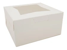 23053 Paperboard White Lock Corner Window Bakery Box, 10" Length x 10" Width ...