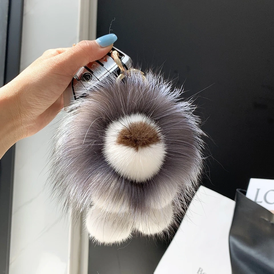 Lindo Bolso de Pompón de León de Piel de Visón Real Dije Llavero Bolso Cartera Teléfono Peludo Colgante Foto 2 de 4