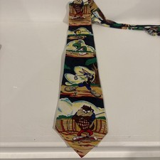 1995 Looney Tunes Mania Silk Golf Tie Daffy Duck Bugs Bunny Taz Marvin Martian