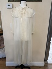 RARE VTG 50s MCM Carillon Sheer Nylon Chiffon Nightgown Robe White Bridal Sz 36
