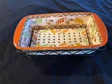 Temptations Ovenware Baking Loaf Pan w/ Drip Tray - Old World Orange 1.75 Qt.