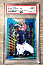 2021 PANINI PRIZM STAINED GLASS SG-4 RONALD ACUNA JR. TEAL WAVE PSA 10