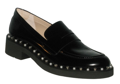 Stuart Weitzman REVERIE Crystal Pearl Studded Leather LOAFER 7.5 MSRP$595 NWB