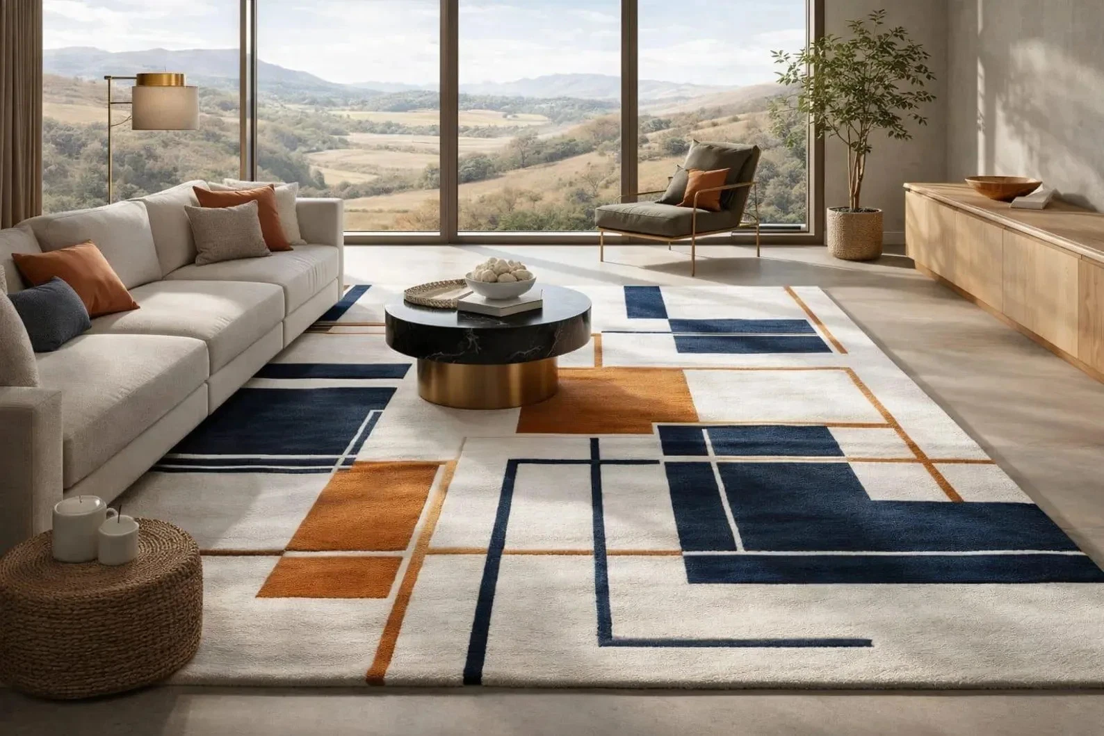 New Modern Hand Tufted Wool Rug | Geometric Abstract Area Rug Design Carpet